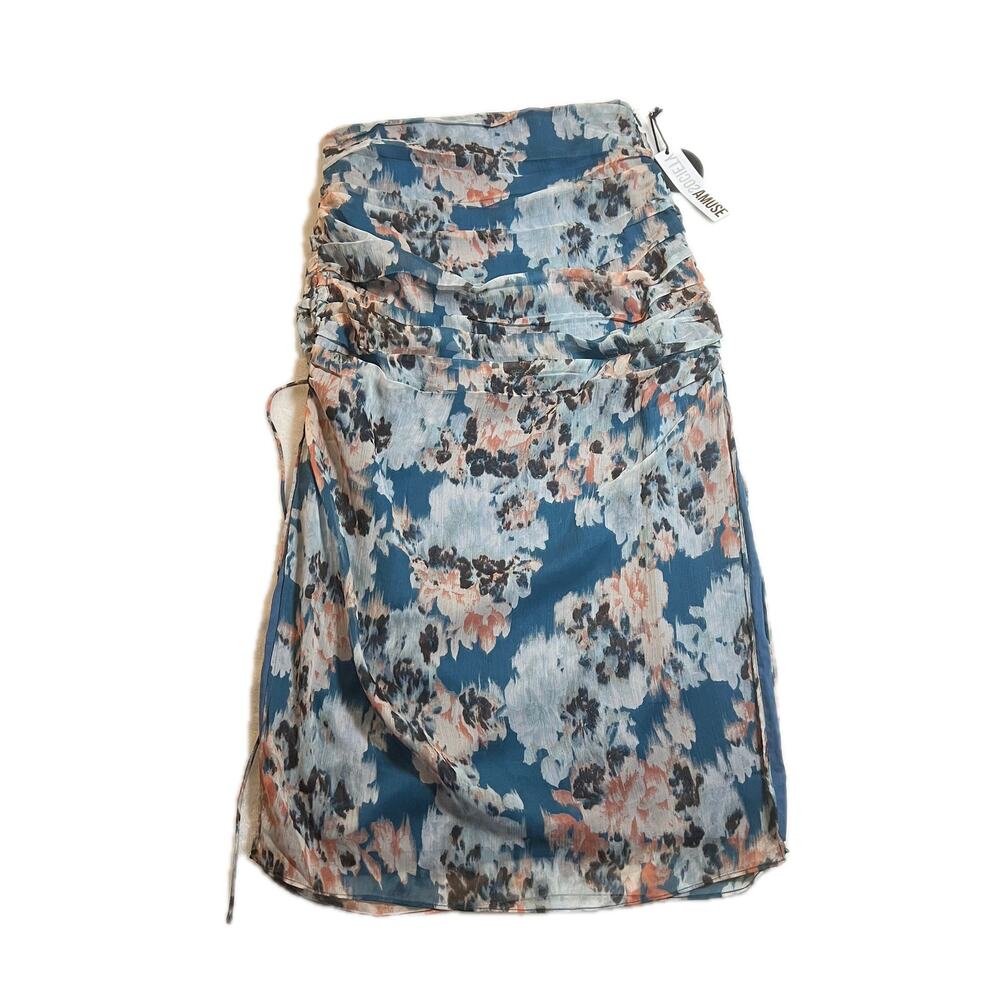NEW Amuse Society Cape Frio Floral Skirt Size S Ruched Side Slits Euro Summer